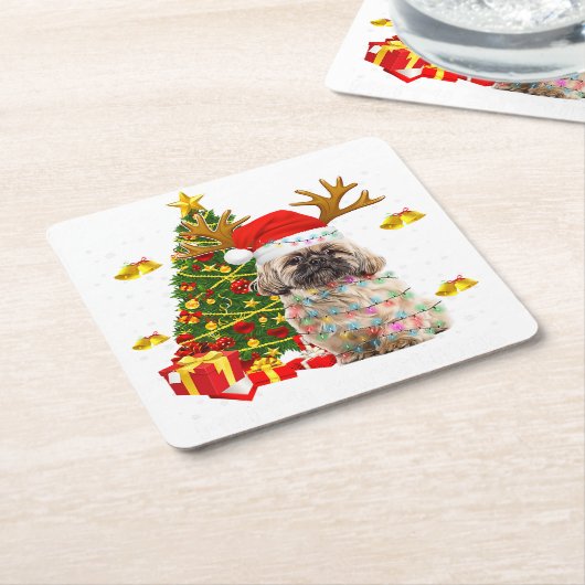 Shih Tzu Christmas Lights Tree | Weihnachten Rechteckiger Pappuntersetzer (angewinkelt)