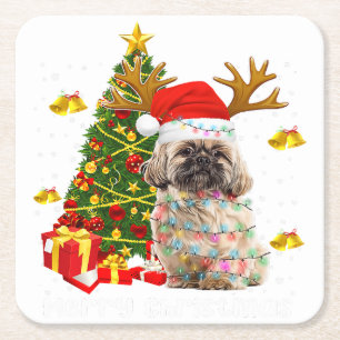 Shih Tzu Christmas Lights Tree Weihnachten Rechteckiger Pappuntersetzer