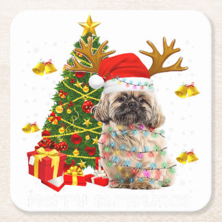 Shih Tzu Christmas Lights Tree | Weihnachten Rechteckiger Pappuntersetzer