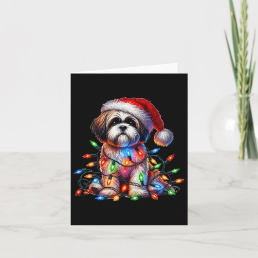 Shih Tzu Christmas Lights Weihnachtsmannmütze Dog Karte (Vorderseite)