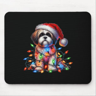 Shih Tzu Christmas Lights Weihnachtsmannmütze Dog Mousepad