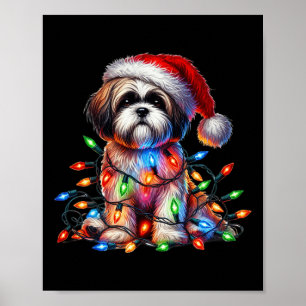 Shih Tzu Christmas Lights Weihnachtsmannmütze Dog Poster