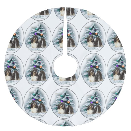 Shih Tzu Christmas Polyester Weihnachtsbaumdecke (Vorderseite)