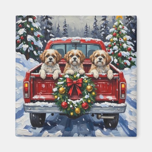 Shih Tzu Christmas Red Truck Holiday Magnet (Vorne)