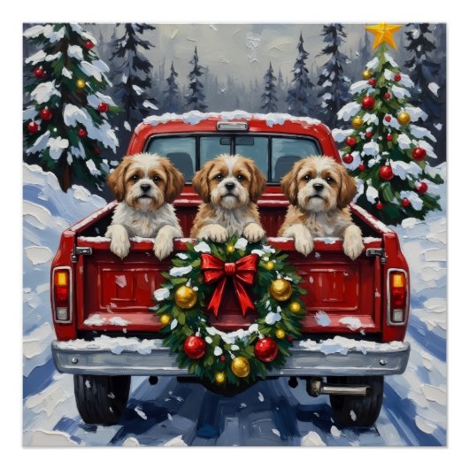 Shih Tzu Christmas Red Truck Holiday Poster (Vorderseite)