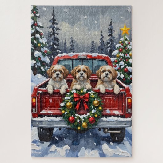 Shih Tzu Christmas Red Truck Holiday Puzzle (Vertikal)