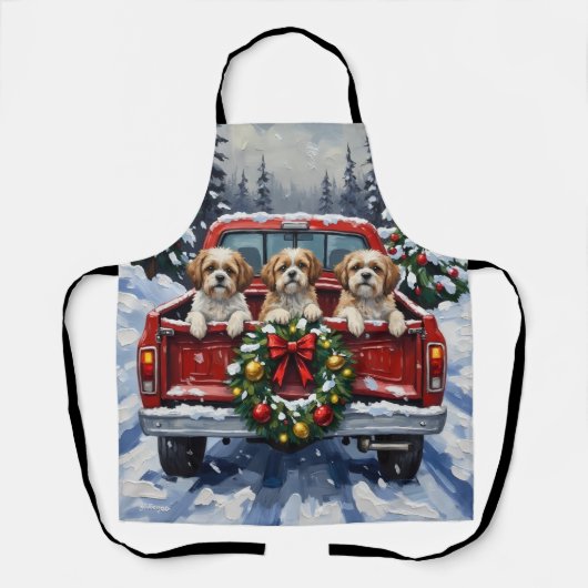 Shih Tzu Christmas Red Truck Holiday Schürze (Vorderseite)