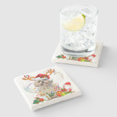 Shih Tzu Christmas Reindeer | Christmas Lights Steinuntersetzer (Seitenansicht)