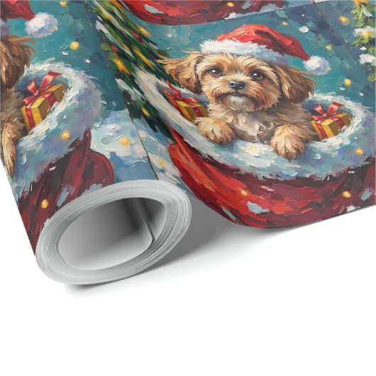 Shih Tzu Christmas Santa Bag Adventure Geschenkpapier (Rolleneckpunkt)