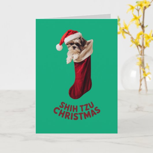 Shih Tzu Christmas Strumpf Karte (Gelbe Blume)