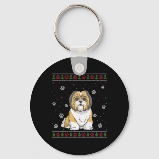 Shih Tzu Christmas Sweater Xmas Pet Animal Dog Lov Schlüsselanhänger (Vorderseite)