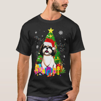 Shih Tzu Christmas Tree Shih Tzu Santa Hat Light T-Shirt