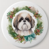 Shih Tzu Christmas Wreath Festivals Button (Vorderseite)