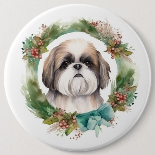 Shih Tzu Christmas Wreath Festivals Button (Vorderseite)