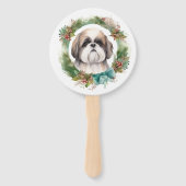 Shih Tzu Christmas Wreath Festivals Fächer (Rückseite)