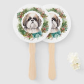 Shih Tzu Christmas Wreath Festivals Fächer (Vorne und Hinten)