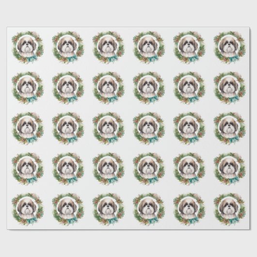 Shih Tzu Christmas Wreath Festivals Geschenkpapier (Flach)