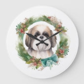 Shih Tzu Christmas Wreath Festivals Große Wanduhr (Vorderseite)