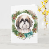 Shih Tzu Christmas Wreath Festivals Karte (Gelbe Blume)