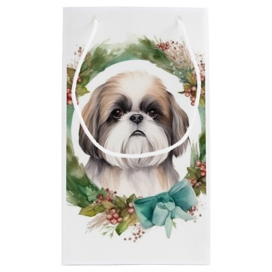 Shih Tzu Christmas Wreath Festivals Kleine Geschenktüte (Rückseite)