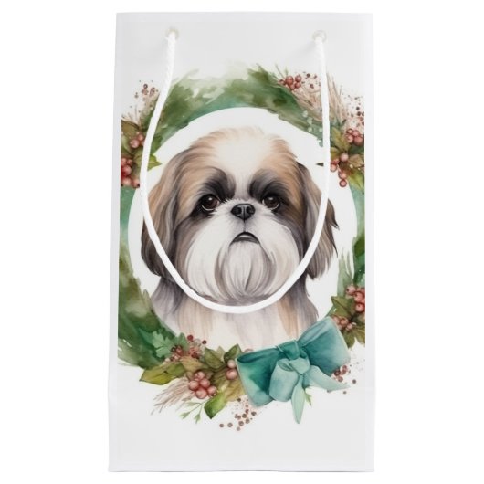 Shih Tzu Christmas Wreath Festivals Kleine Geschenktüte (Vorderseite)