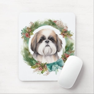 Shih Tzu Christmas Wreath Festivals Mousepad