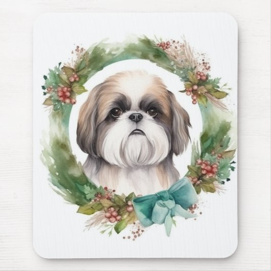 Shih Tzu Christmas Wreath Festivals Mousepad (Vorne)