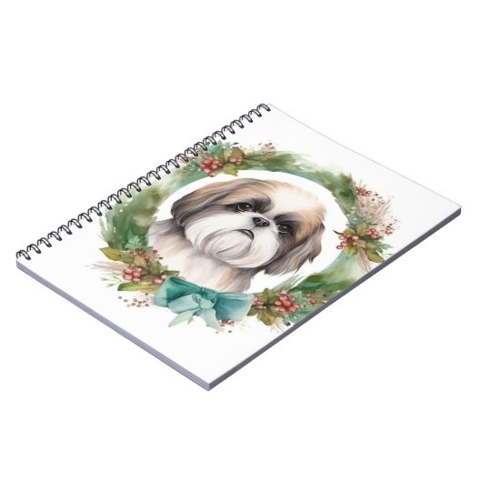 Shih Tzu Christmas Wreath Festivals Notizblock (Linke Seite)