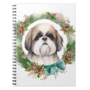 Shih Tzu Christmas Wreath Festivals Notizblock