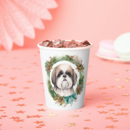 Shih Tzu Christmas Wreath Festivals Pappbecher (Insitu)