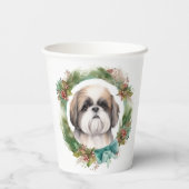 Shih Tzu Christmas Wreath Festivals Pappbecher (Rückseite)
