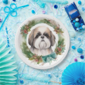 Shih Tzu Christmas Wreath Festivals Pappteller (Party)