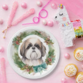 Shih Tzu Christmas Wreath Festivals Pappteller (Party)