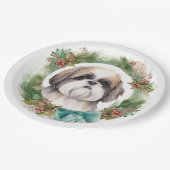 Shih Tzu Christmas Wreath Festivals Pappteller (Schrägansicht)