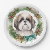 Shih Tzu Christmas Wreath Festivals Pappteller (Vorderseite)