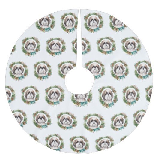 Shih Tzu Christmas Wreath Festivals Polyester Weihnachtsbaumdecke (Vorderseite)
