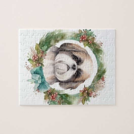 Shih Tzu Christmas Wreath Festivals Puzzle (Horizontal)