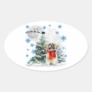 Shih Tzu Christmas Xmas Tree | Funny Snow Xmas Ovaler Aufkleber