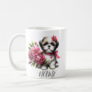Shih Tzu Coffee Tasse - Niedlicher Welpe mit Blume