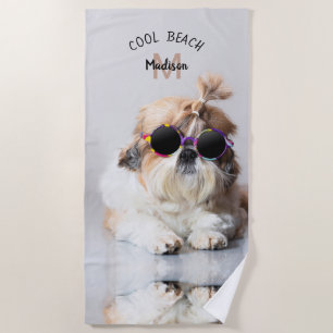 Shih Tzu Cool Beach Sonnenbrille Foto Monogram Strandtuch