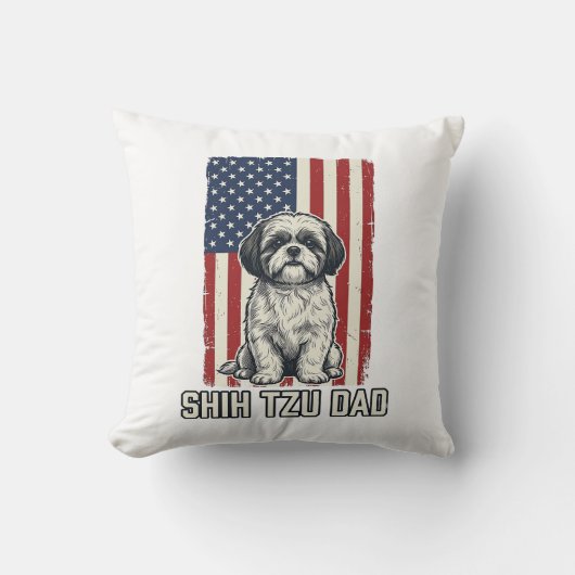 Shih Tzu Dad Patriotic Flag Vintage Dog Shirt_1 Kissen (Vorderseite)