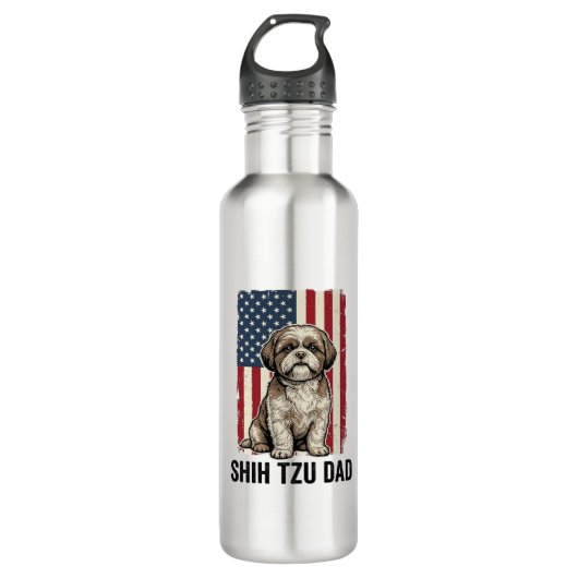 Shih Tzu Dad Patriotic Vintage Dog Shirt Design_1 Edelstahlflasche (Vorderseite)