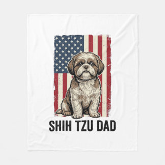 Shih Tzu Dad Patriotic Vintage Dog Shirt Design_1 Fleecedecke