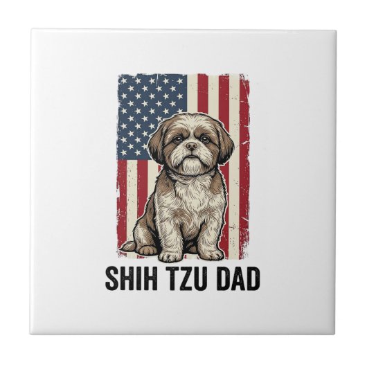Shih Tzu Dad Patriotic Vintage Dog Shirt Design_1 Fliese (Vorderseite)