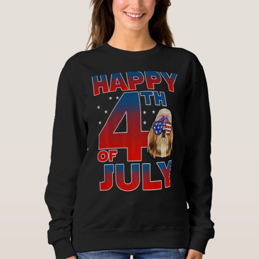 Shih Tzu Dog American Flag Brille Happy 4. Ju Sweatshirt (Vorderseite)