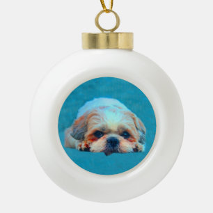 Shih Tzu Dog Aquarellkunst Portrait Keramik Kugel-Ornament
