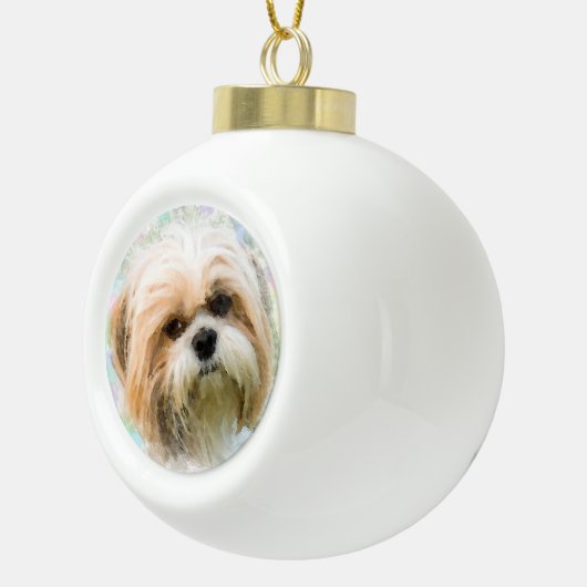 Shih Tzu dog Aquarellmalerei Kunst Keramik Kugel-Ornament (Rechts)