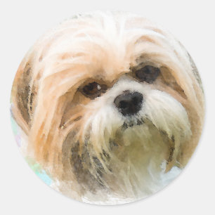 Shih Tzu Dog Aquarellmalerei Runder Aufkleber