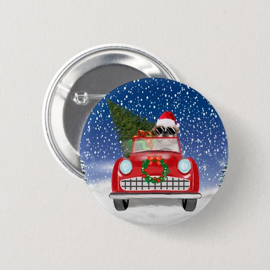 Shih Tzu Dog Autofahren Auto in Schnee Weihnachten Button (Vorne & Hinten)