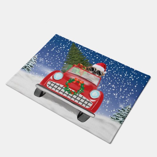 Shih Tzu Dog Autofahren Auto in Schnee Weihnachten Fußmatte (Schrägansicht)